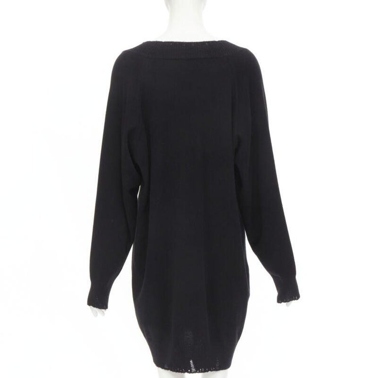 VERSACE 95% cashmere wool punk gold Medusa safety pin distressed dress IT44  For Sale at 1stDibs