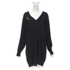 VERSACE 95% cashmere wool punk gold Medusa safety pin distressed dress IT44