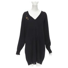 VERSACE 95% cashmere wool punk gold Medusa safety pin distressed dress IT44