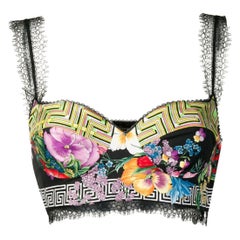 Versace Acid Bloom Multicolor Print Lacey Underwire Bralette Top Size 40