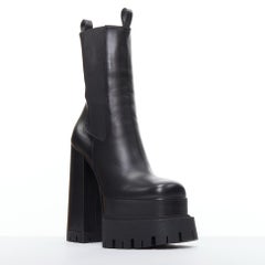 VERSACE Aevitas 165 black leather double platform trucker ankle boots EU38