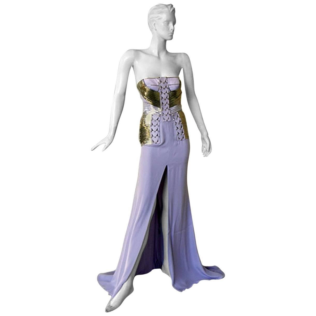 Versace "Alice in Wonderland" Silk Leather & Metal Runway Dress Gown   New! For Sale