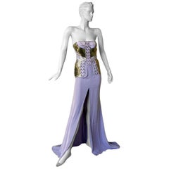 Robe de défilé "Alice au pays des merveilles" de Versace en soie, cuir et métal   Nouveau !