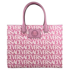 Versace All-Over Logo Print Canvas Tote Bag — Pink
