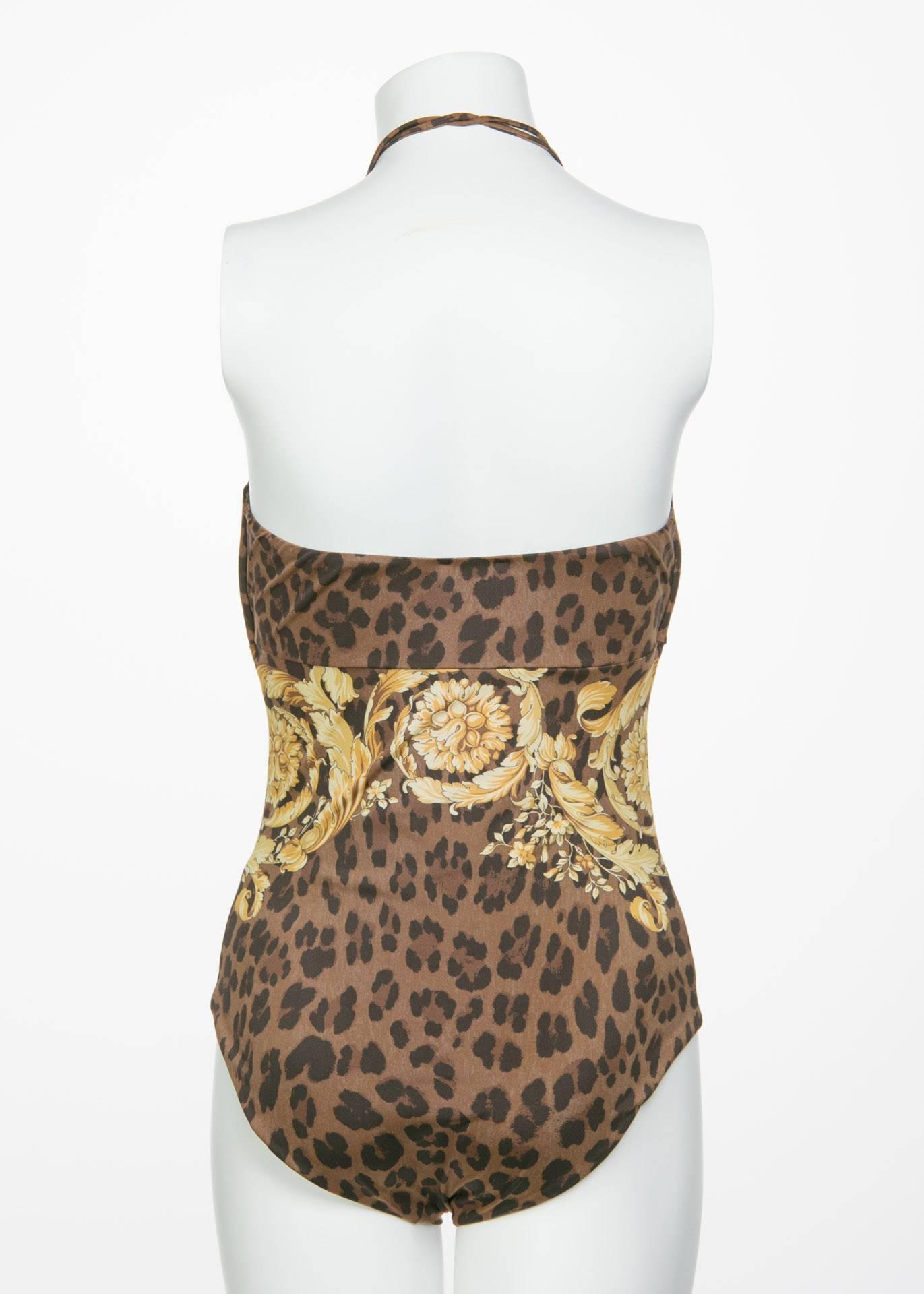 Brown Versace Animalier Barocco Print Swimsuit & Cover Up Top 