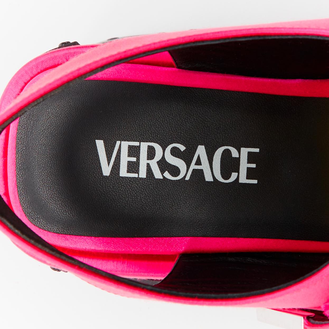 VERSACE Anthem 120 Tropical Pink fuschia satin platform chunky sandals EU38.5 For Sale 6