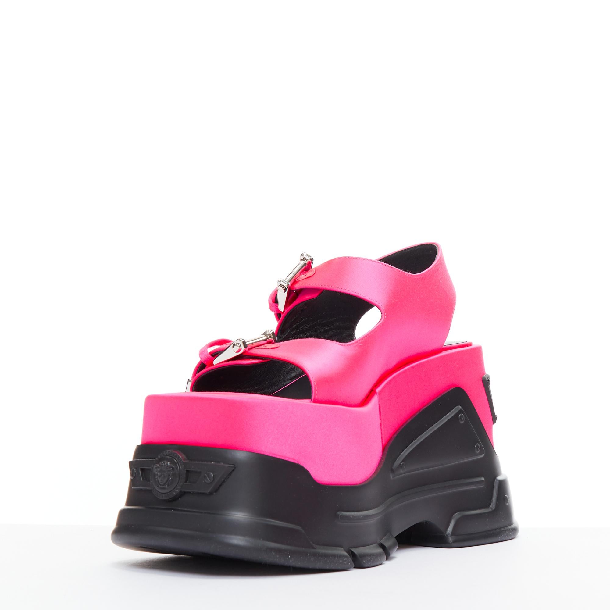 Women's VERSACE Anthem 120 Tropical Pink fuschia satin platform chunky sandals EU38.5 For Sale