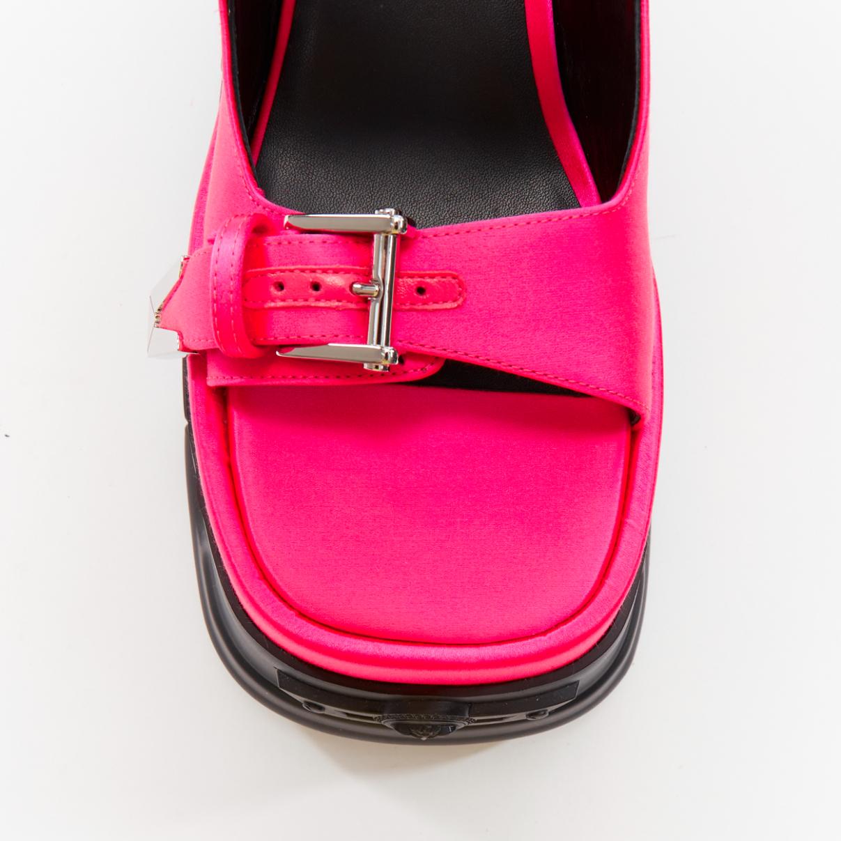 VERSACE Anthem 120 Tropical Pink fuschia satin platform chunky sandals EU38.5 For Sale 2