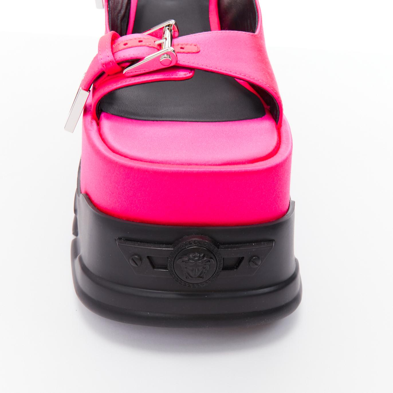 VERSACE Anthem 120 Tropical Pink fuschia satin platform chunky sandals EU38.5 For Sale 3