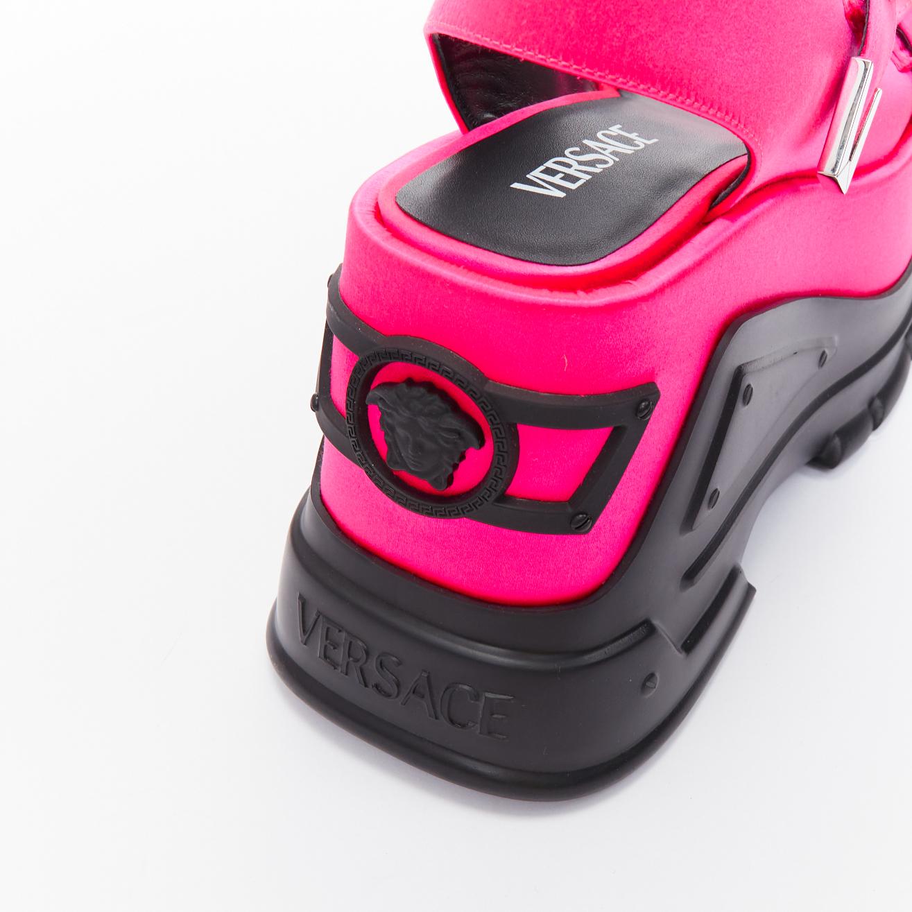 VERSACE Anthem 120 Tropical Pink fuschia satin platform chunky sandals EU38.5 For Sale 5