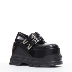 VERSACE Anthem Maryjane black calf leather double buckle platform brogue EU38