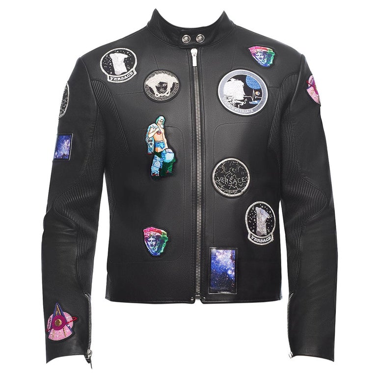 Versace Astronaut Patch Lamb Leather Biker Jacket for Men For Sale at  1stDibs | patch leather jacket