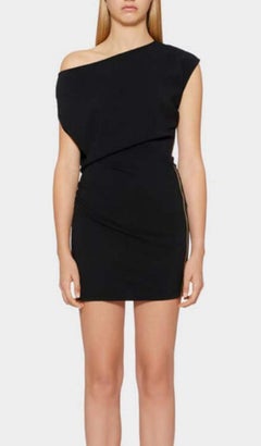 VERSACE ASYMMETRICAL BLACK CREPE DRESS with SIDE ZIPPER DETAIL 38, 40, 42