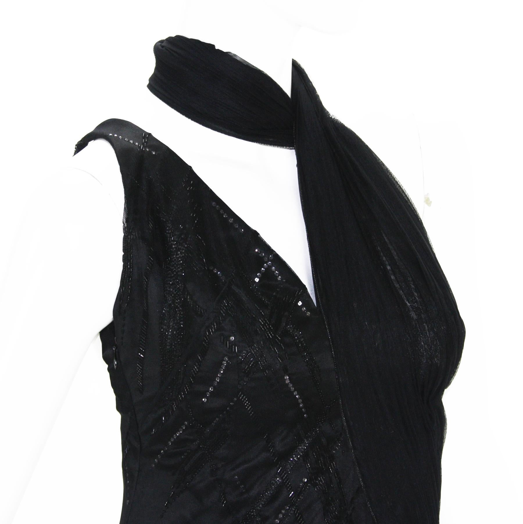 Versace Atelier 90's Black Silk Embellished Tulle Open Back Dress Gown  For Sale 3