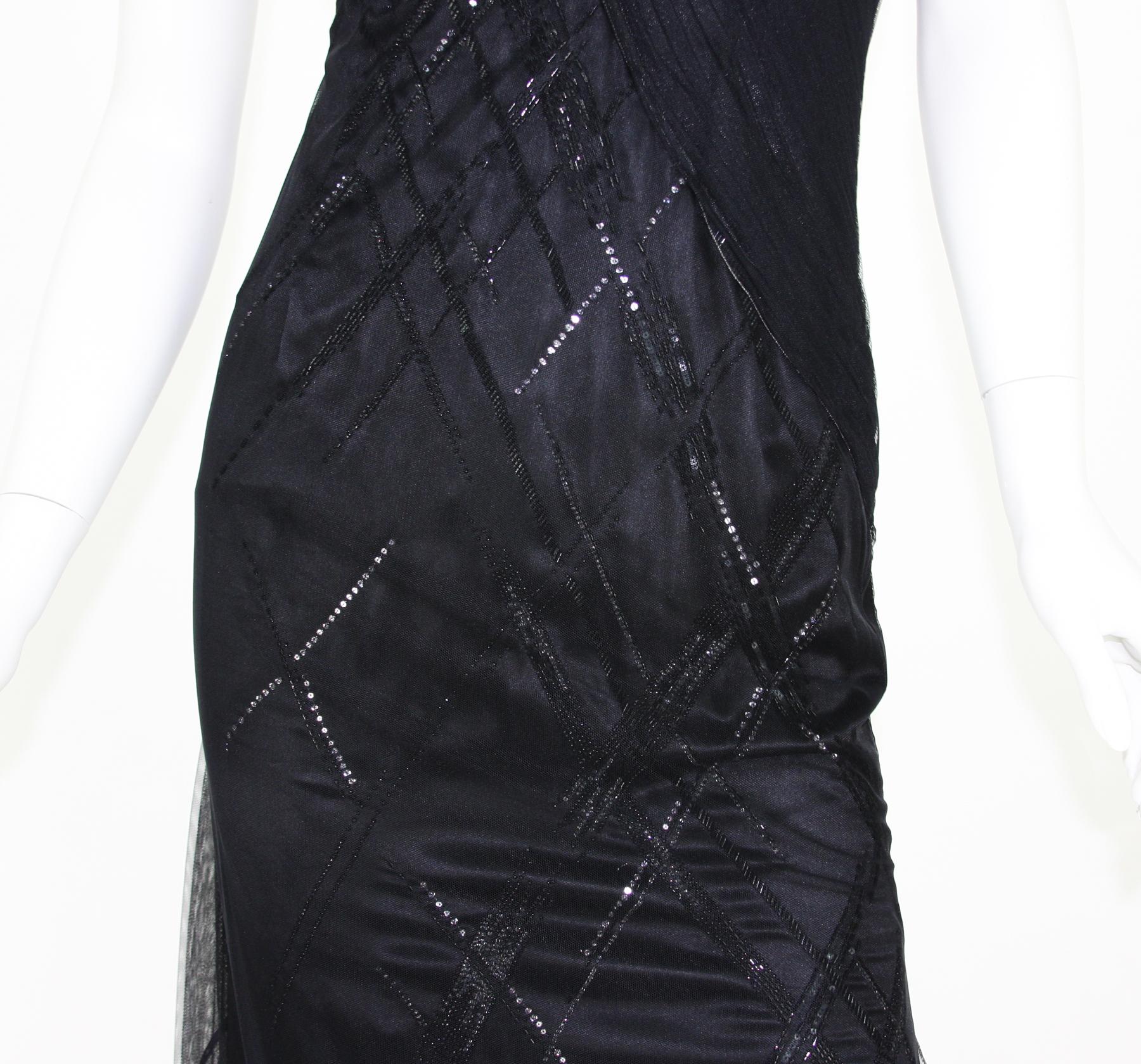 Versace Atelier 90's Black Silk Embellished Tulle Open Back Dress Gown  For Sale 4