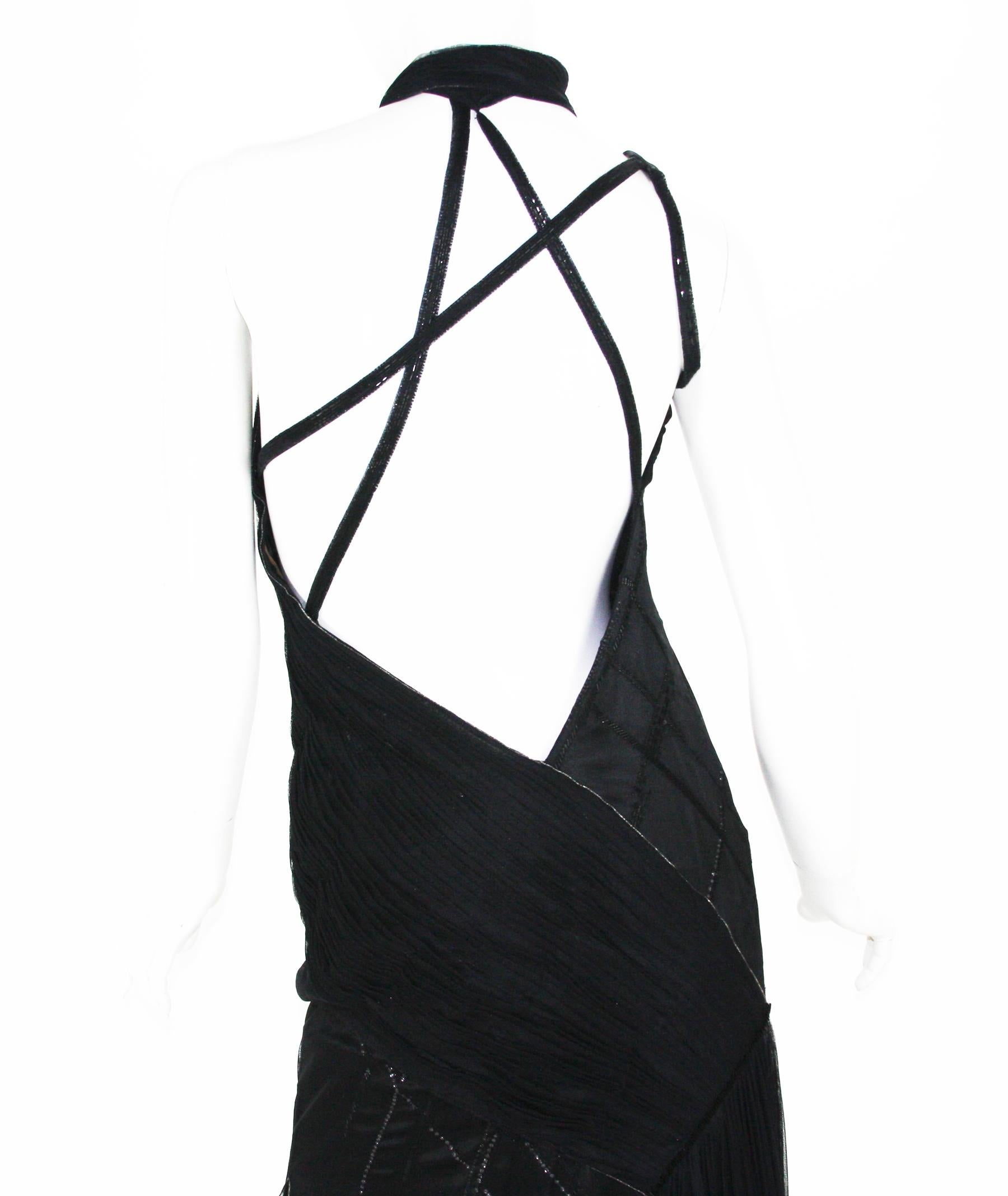 Versace Atelier 90's Schwarz Seide verschönert Tüll offen zurück Kleid Kleid  im Angebot 8