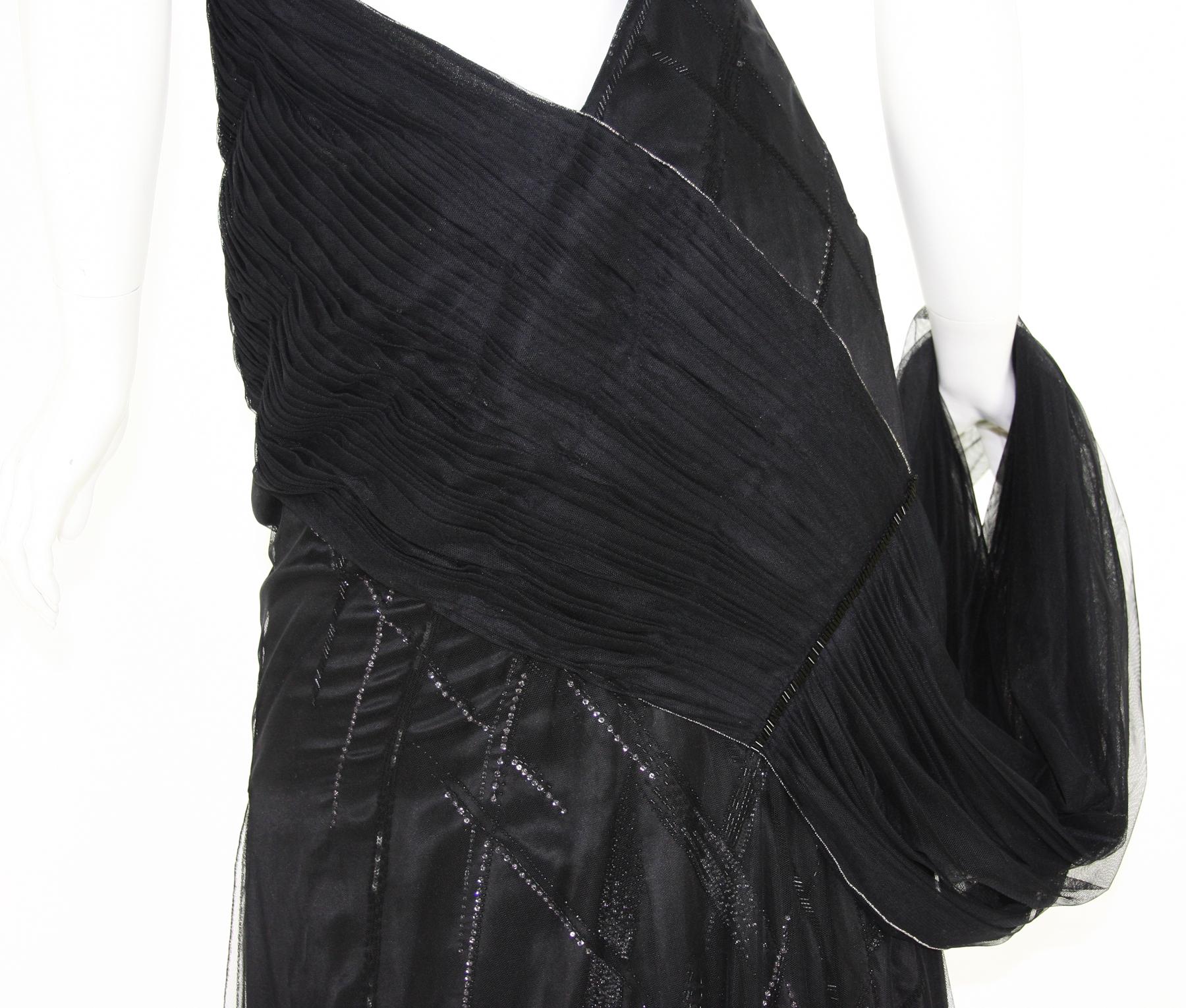 Versace Atelier 90's Black Silk Embellished Tulle Open Back Dress Gown  For Sale 6
