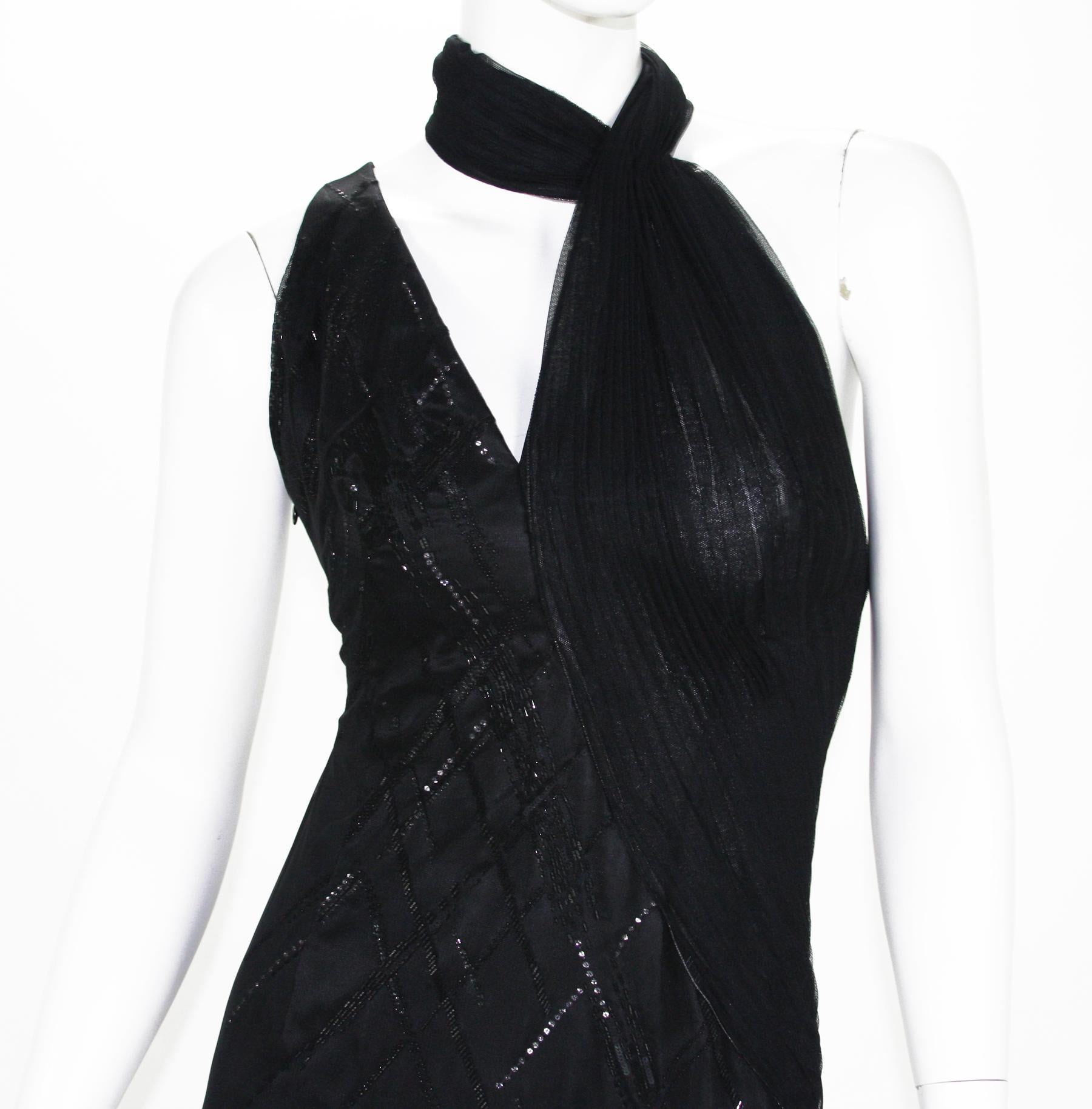 Versace Atelier 90's Black Silk Embellished Tulle Open Back Dress Gown  For Sale 1