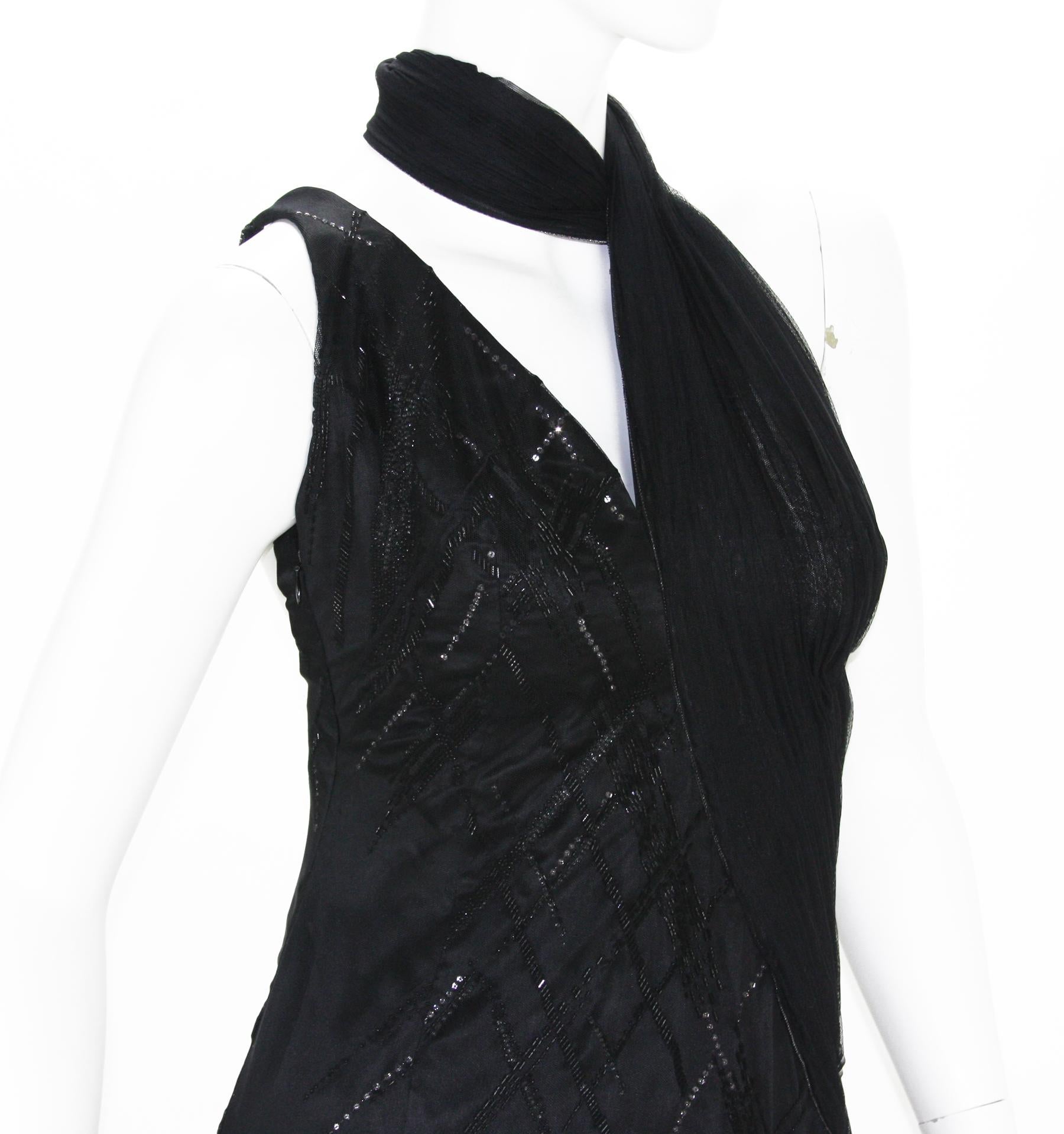 Versace Atelier 90's Black Silk Embellished Tulle Open Back Dress Gown  For Sale 2