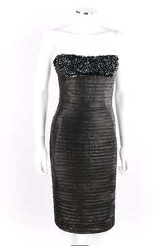 VERSACE Atelier A/W 2005 Black Leather Beaded Sequin Strapless Corset Dress