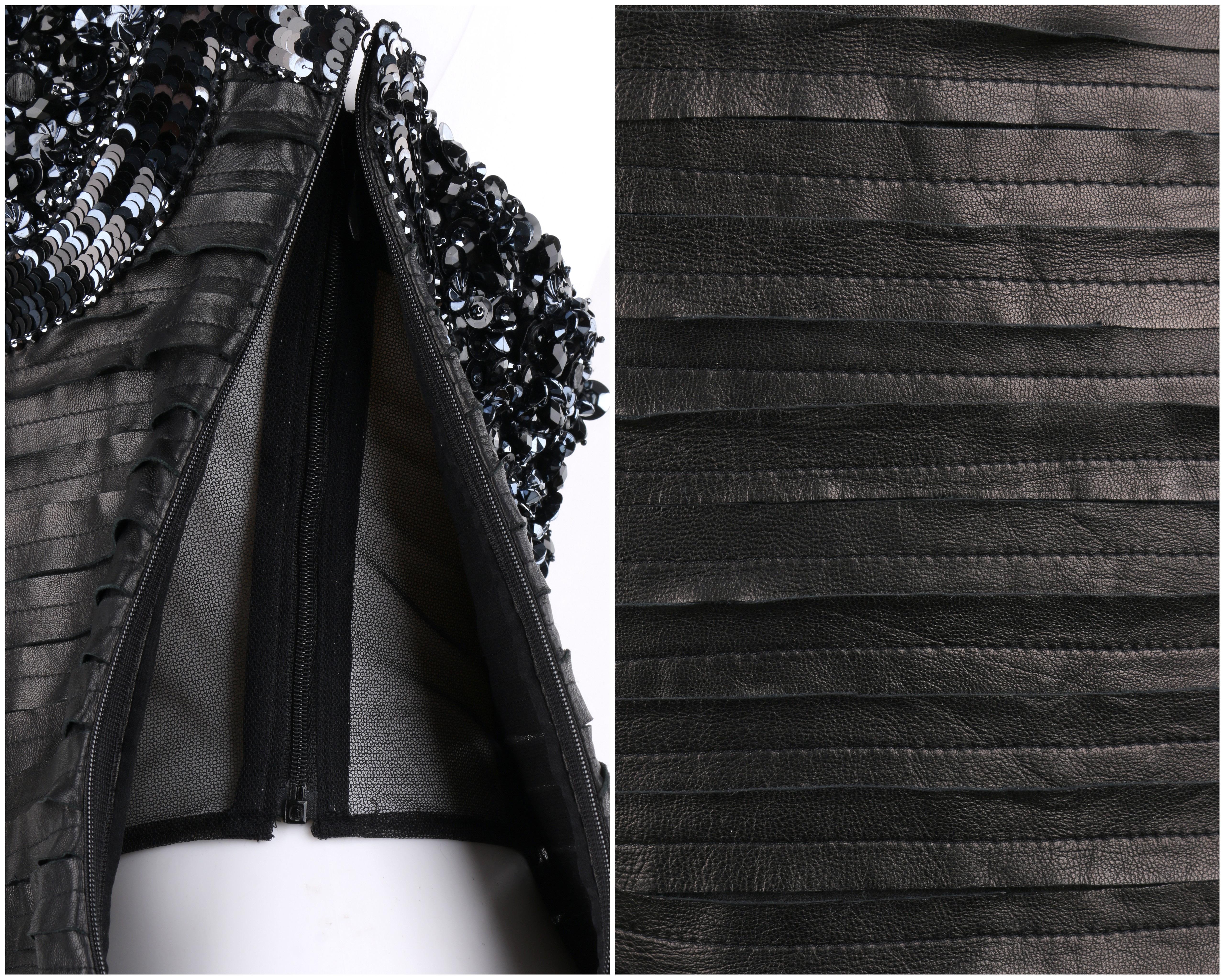 Versace Atelier - Robe corset sans bretelles en cuir noir avec perles et sequins, automne-hiver 2005  en vente 2