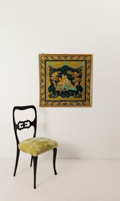 Sciarpa con cornice dorata e nera dell'Atelier Versace con decorazione a cineserie, anni '90