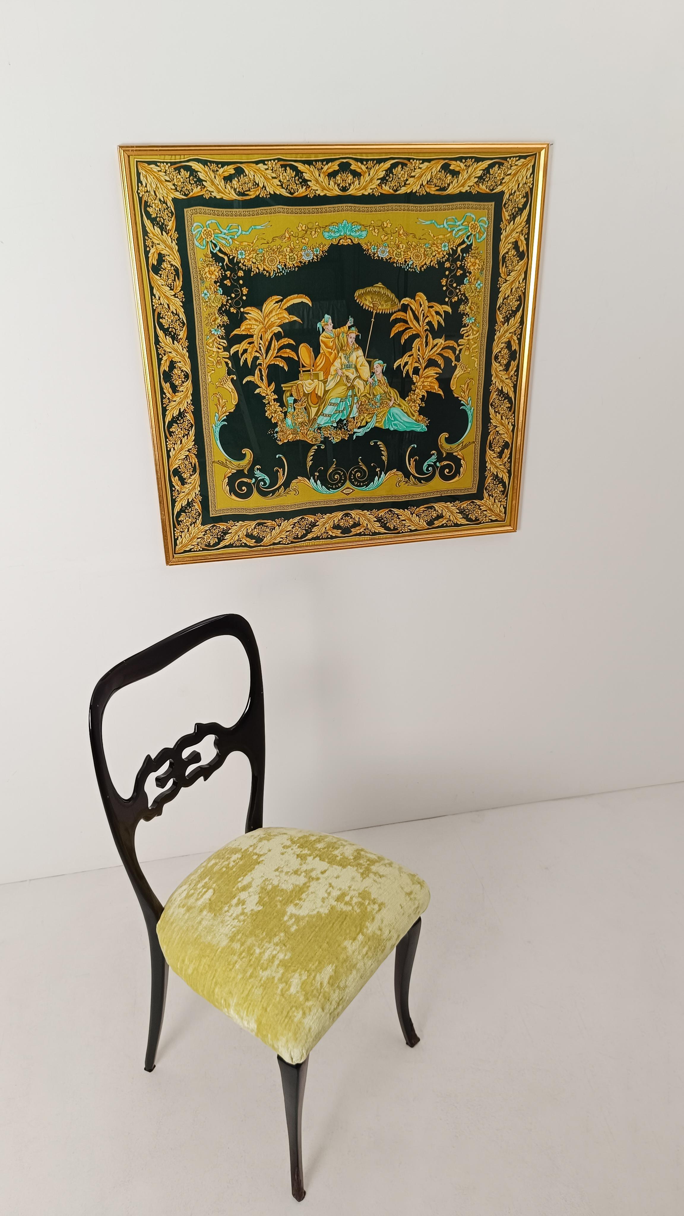 Late 20th Century Versace Atelier Gold and Black Framed Scarf with Chinoiserie Decoration, 90s For Sale