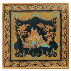 Versace Atelier Gold and Black Framed Scarf with Chinoiserie Decoration, 90s