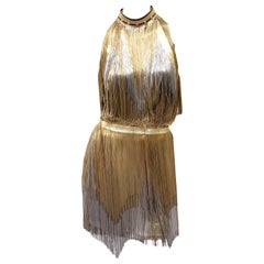 Versace Atelier Gold Metal Fringe Tie Dyed Gabardine Dress