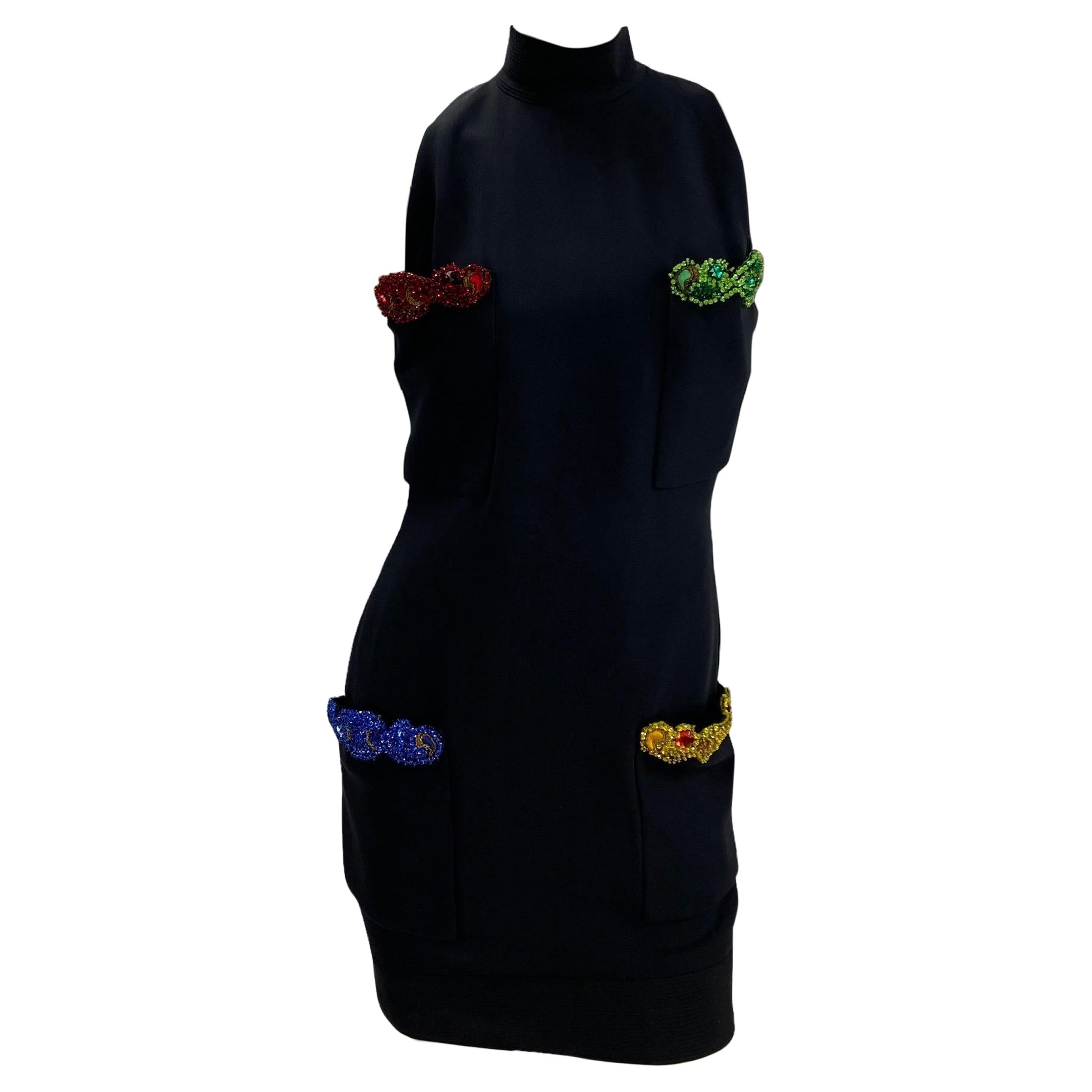 Versace Atelier Vintage 1991 Crystal Embellished Black Cocktail Dress