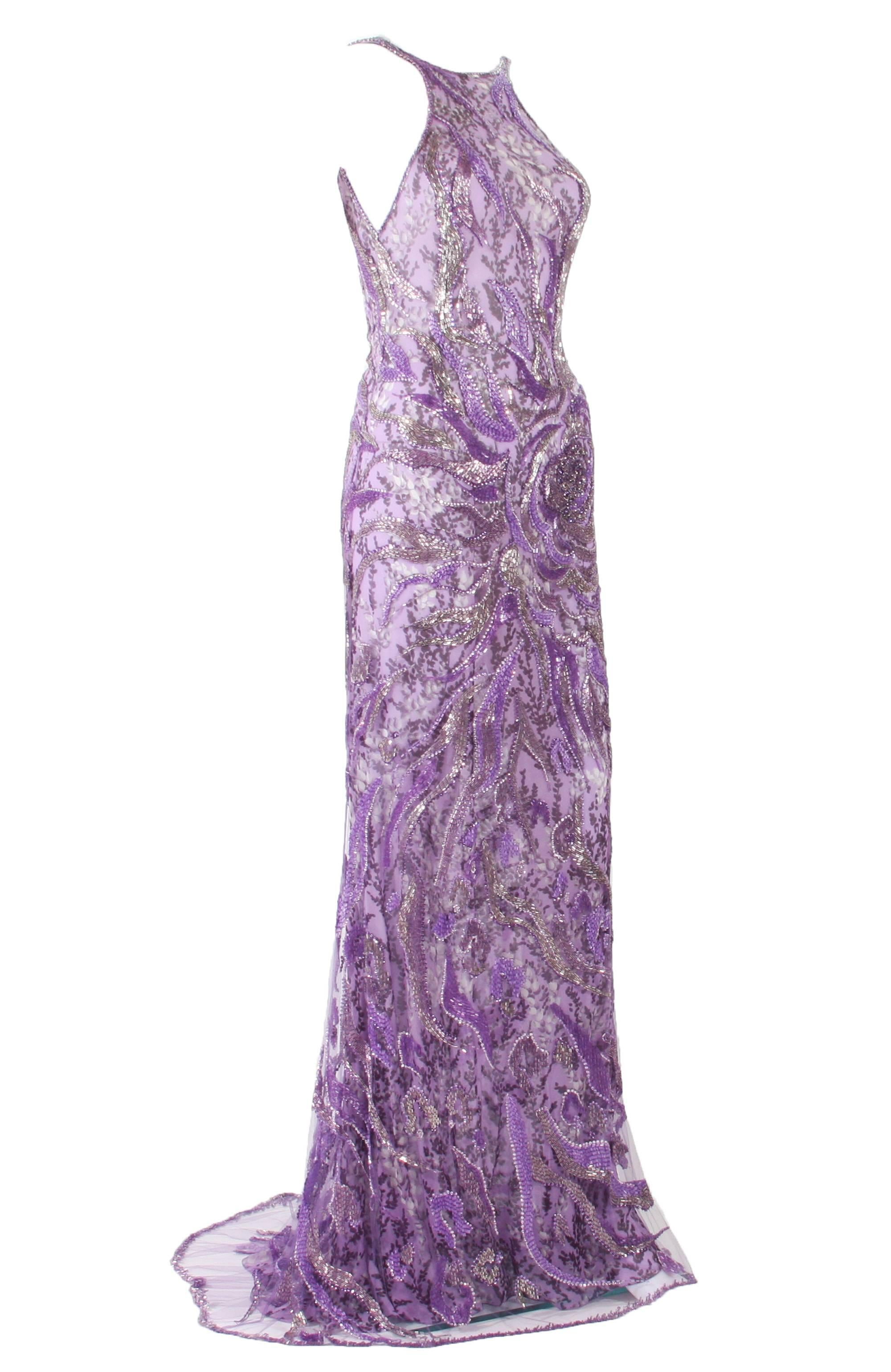 Atelier Versace Wisteria Purple Fully Beaded Silk Dress Gown
Designer size 42 ( run smaller - measurements provided )
100% Silk Wisteria Purple Dress with Tulle Fully Embellished Overlay.
Measurements: Bust - 32 inches, Waist - 26