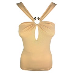 VERSACE – Authentic Vintage Beige Ochre Tank Top with Ring  Size 4US 36EU