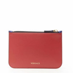 VERSACE Ayers scaled leather gold Medusa stud bordered top zip pouch case