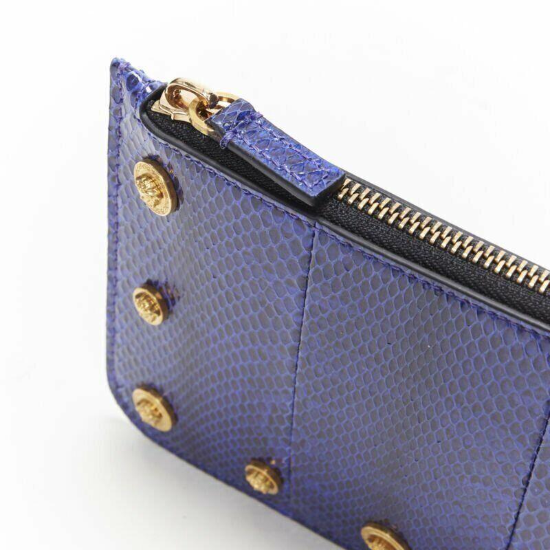 VERSACE Ayers scaled leather gold Medusa stud bordered top zip pouch case In New Condition For Sale In Hong Kong, NT
