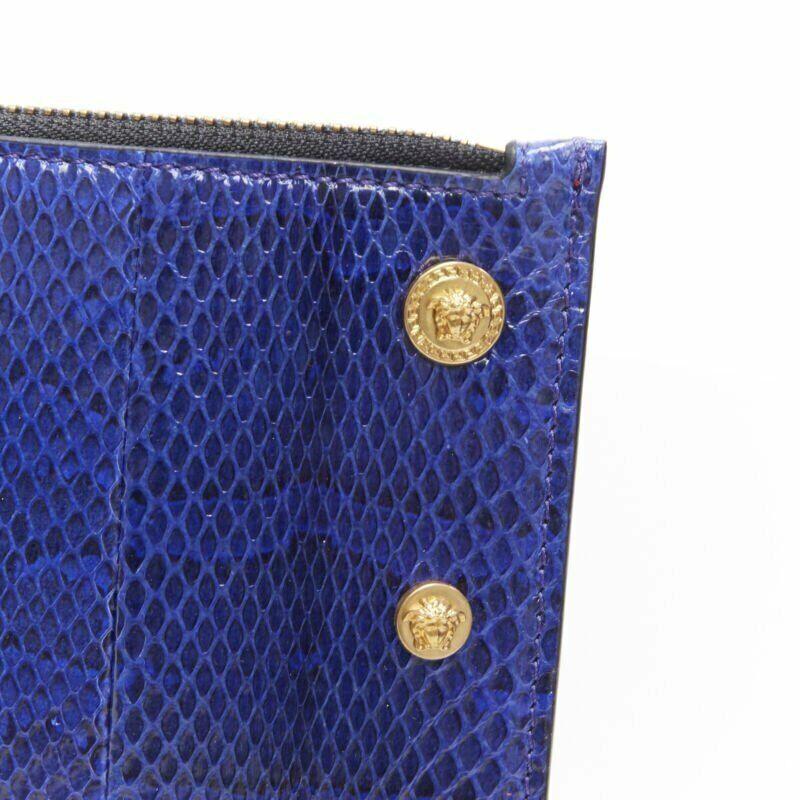 VERSACE Ayers scaled leather gold Medusa stud bordered top zip pouch case For Sale 1