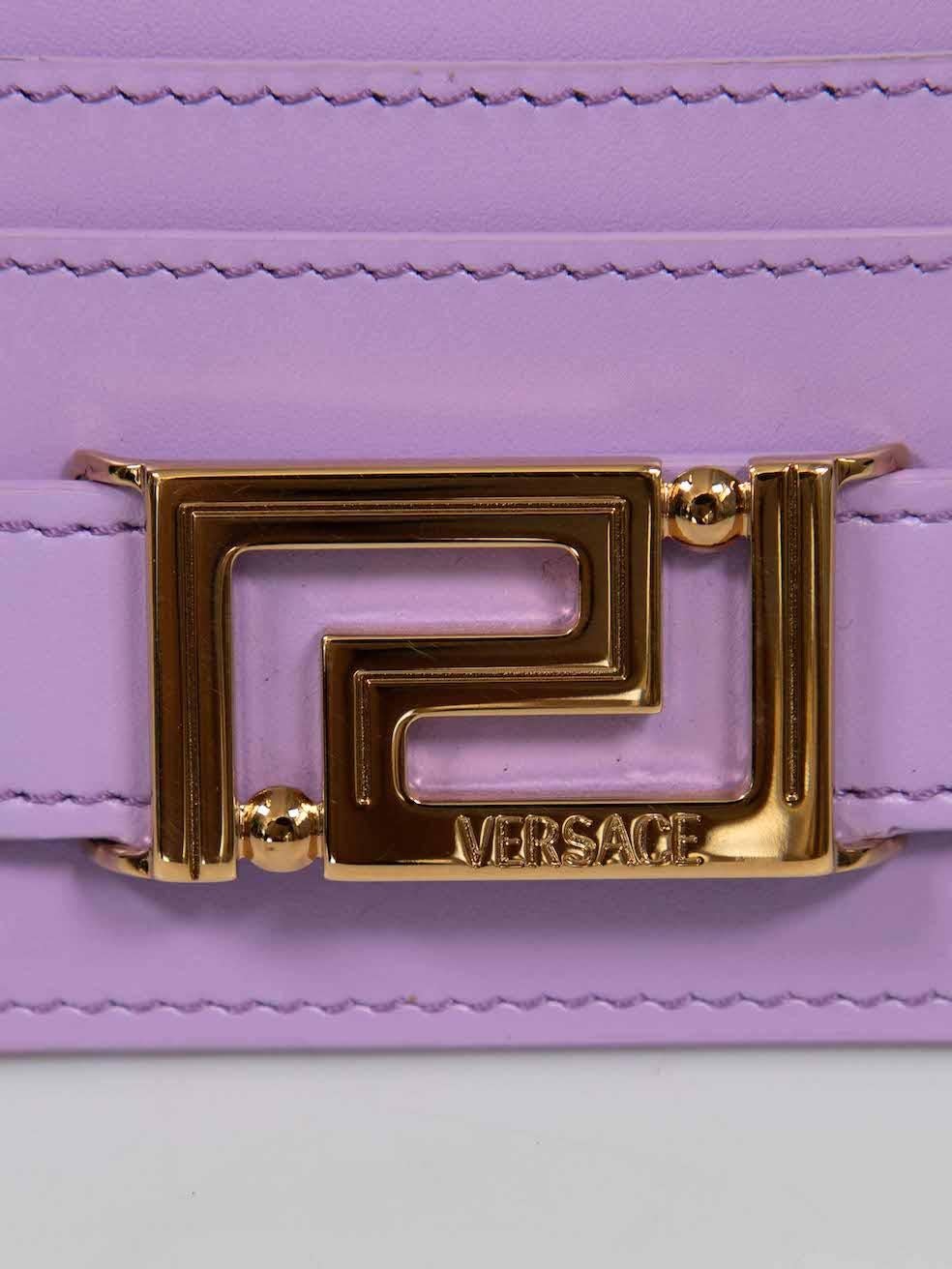 Versace Baby Violet Leather Greca Goddess Card Holder For Sale 2