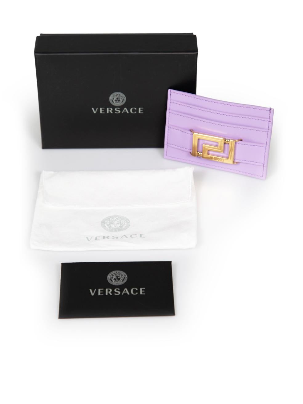 Versace Baby Violet Leather Greca Goddess Card Holder For Sale 3