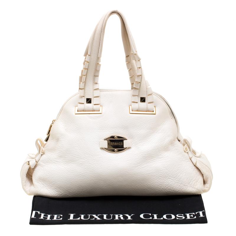 Versace Bag Off White Leather Dome Satchel 3