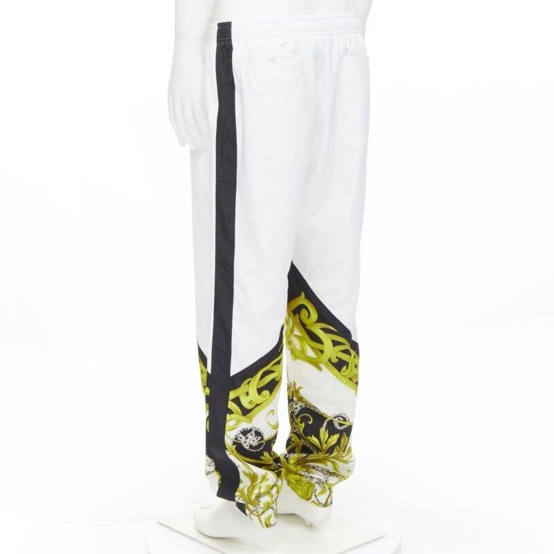 VERSACE Barocco Acanthus black gold baroque white nylon track pants IT54 XXL For Sale 1