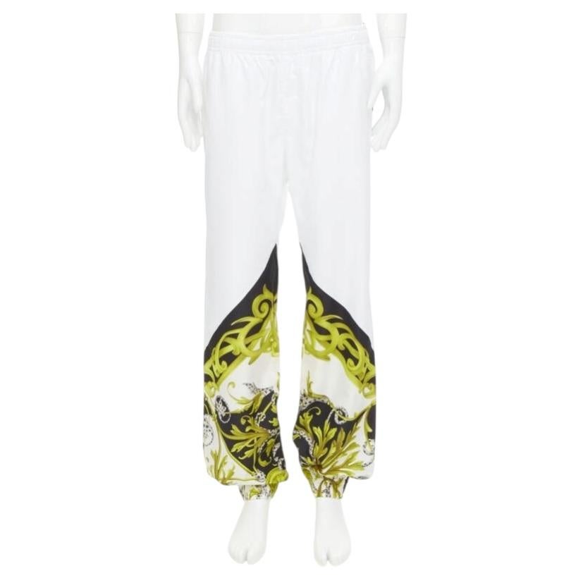 Pre-owned Versace Barocco Acanthus Black Gold Baroque White Nylon Track Pants It54 Xxl