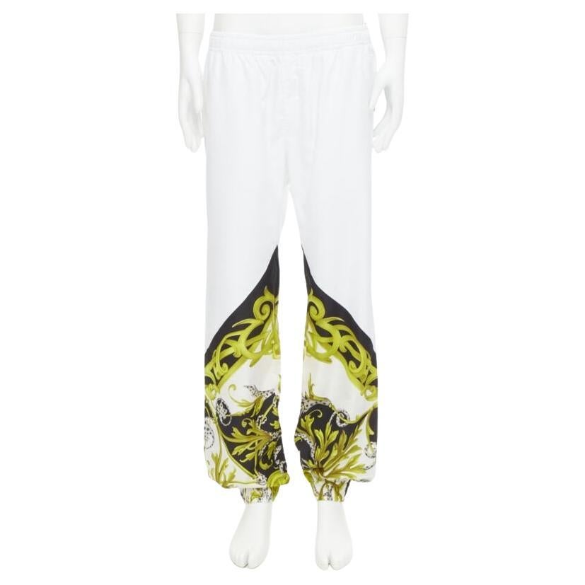 VERSACE Barocco Acanthus black gold baroque white nylon track pants IT54 XXL For Sale