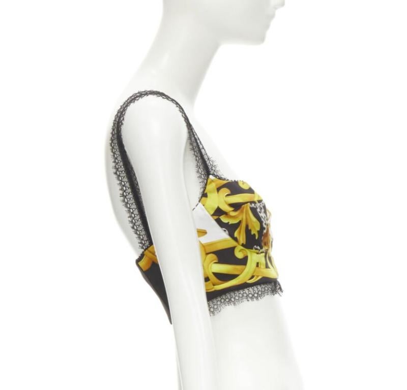 VERSACE Barocco Acanthus black gold print lace trimmed bustier bra IT38 XS In Excellent Condition For Sale In Hong Kong, NT