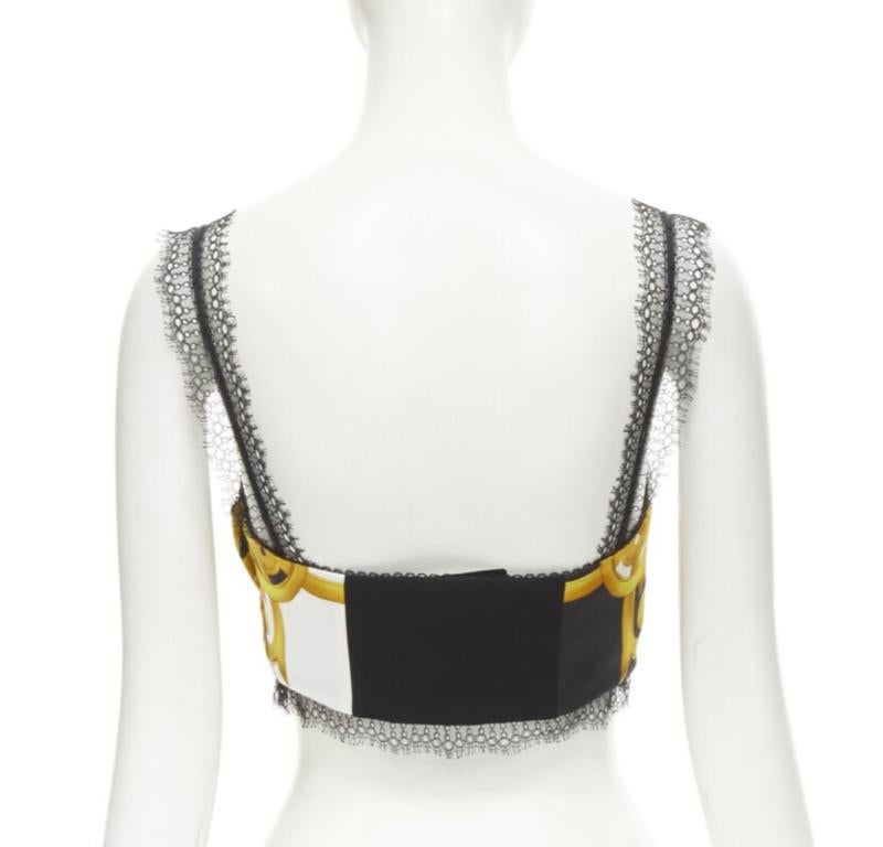 Women's VERSACE Barocco Acanthus black gold print lace trimmed bustier bra IT38 XS For Sale