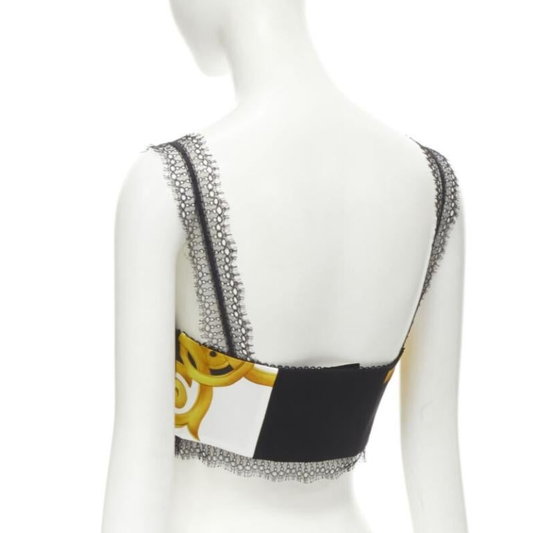 VERSACE Barocco Acanthus black gold print lace trimmed bustier bra IT38 XS For Sale 1