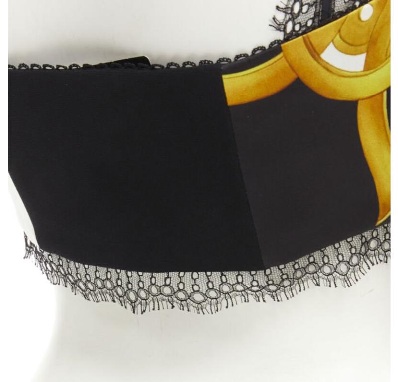 VERSACE Barocco Acanthus black gold print lace trimmed bustier bra IT38 XS For Sale 3