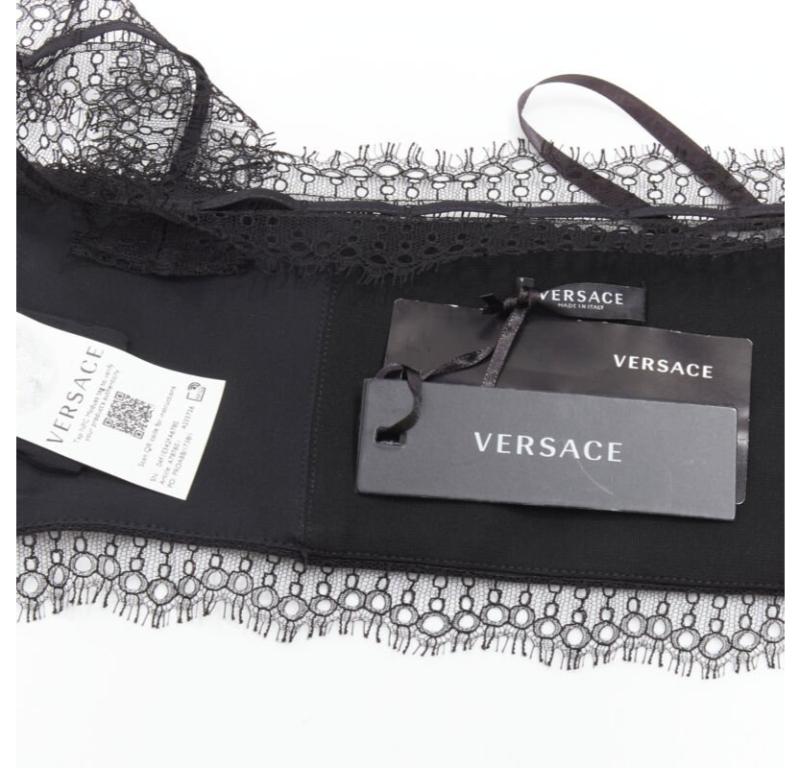 VERSACE Barocco Acanthus black gold print lace trimmed bustier bra IT38 XS For Sale 4