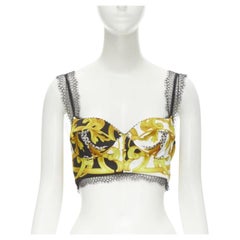 VERSACE Barocco Acanthus sujetador corpiño de encaje con estampado dorado negro IT38 XS