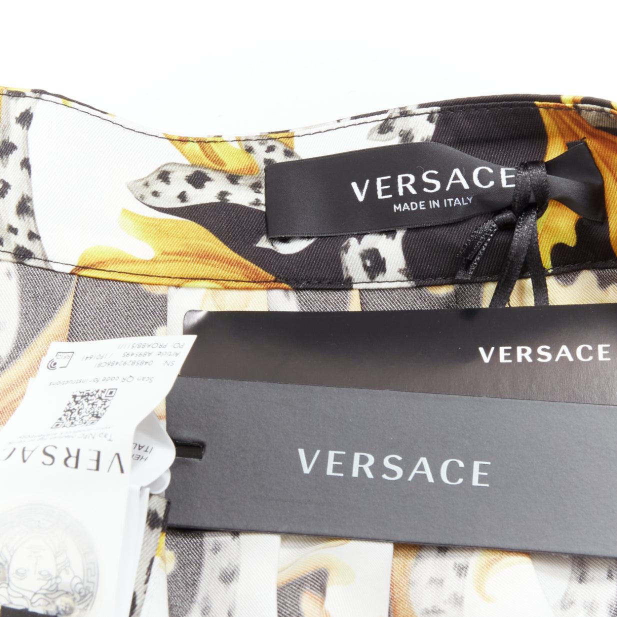 VERSACE Barocco Acanthus black gold print pleated high slit skirt IT36 XS For Sale 3
