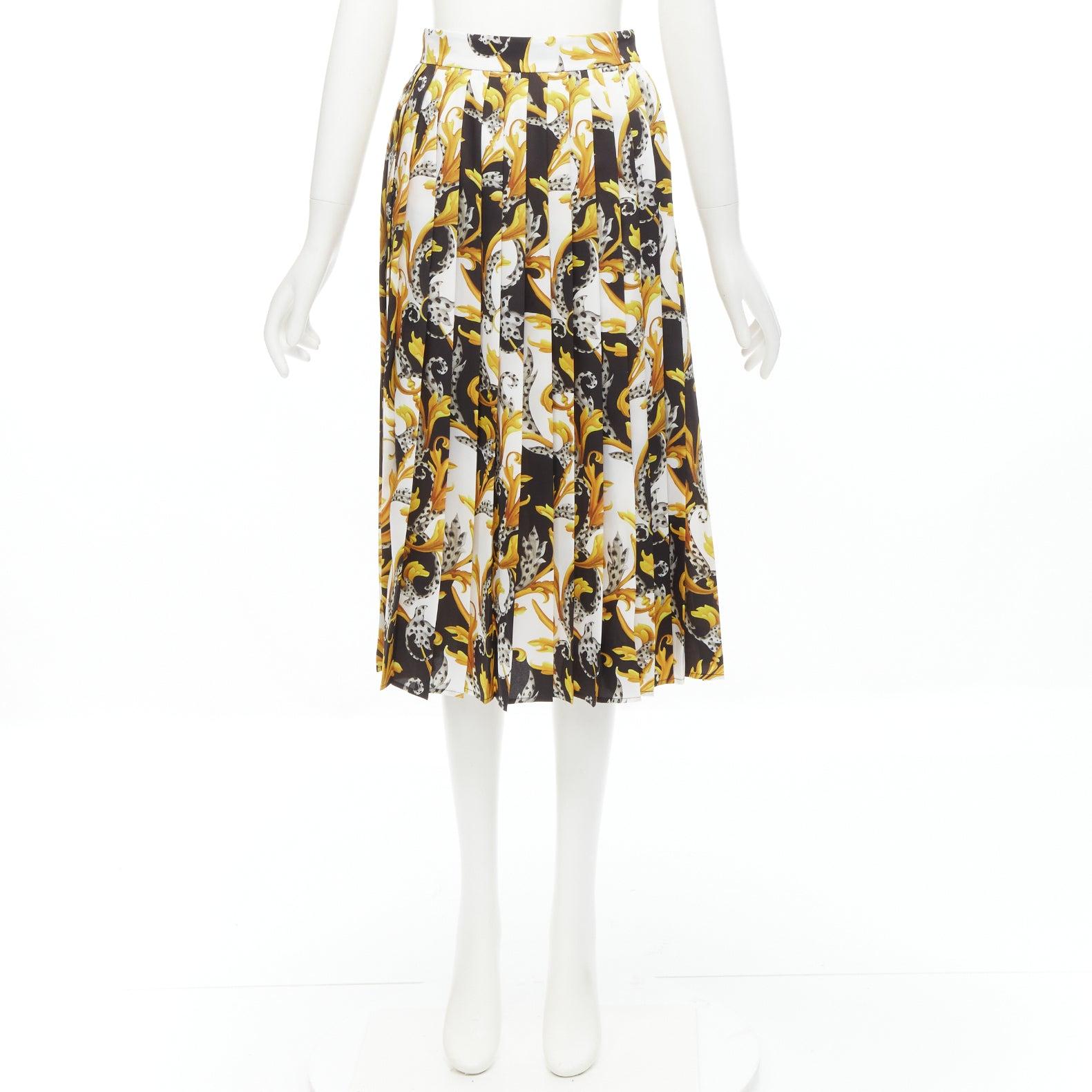 VERSACE Barocco Acanthus black gold print pleated high slit skirt IT36 XS For Sale 4