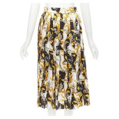 VERSACE Barocco Acanthus Schwarzgold Druck plissierter Rock mit hohem Schlitz IT36 XS